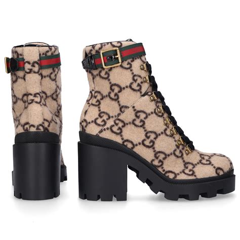 gucci women's natural trip grosgrain-trimmed logo-print wool ankle boots|gucci high heel boots women.